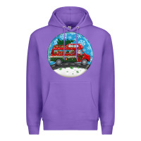 Purple santa claus with retro van  christmas ornament Premium Hoodie - BundleAndBundleShop