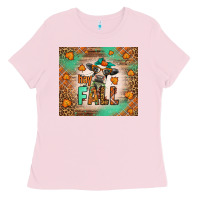 Bubblegum Pink Western Hay Fall Cow Ladies Tee - LillyAllenDesigns