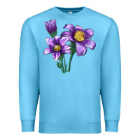 Ocean Blue Pasque Flower Illustrations Premium Sweatshirt - LillyAllenDesigns