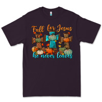 Plum fall for jesus he never leaves Premium Tee - BundleAndBundleShop