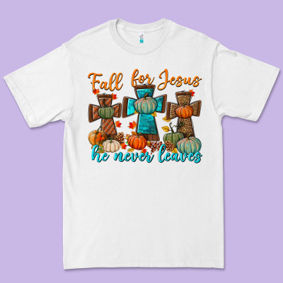 Fall For Jesus He Never Leaves Premium Tee Designed By Bundleandbundleshop