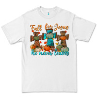 White fall for jesus he never leaves Premium Tee - BundleAndBundleShop
