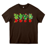 Chocolate Brown Christmas Cactuses Heavy Core Tee - MaliasSmallBusiness