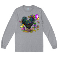 Heather Grey mardi gras chicken Long Sleeve Tee - CowGirlArtShop