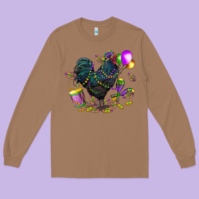 Mardi Gras Chicken Long Sleeve Tee Designed By Cowgirlartshop