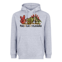 Heather Grey Peace Love Stegosaurus Heavyweight Hoodie - LillyAllenDesigns