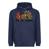 Navy Peace Love Stegosaurus Heavyweight Hoodie - LillyAllenDesigns
