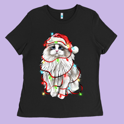 Christmas Ragdoll Cat Ladies Tee Designed By Lillyallendesigns