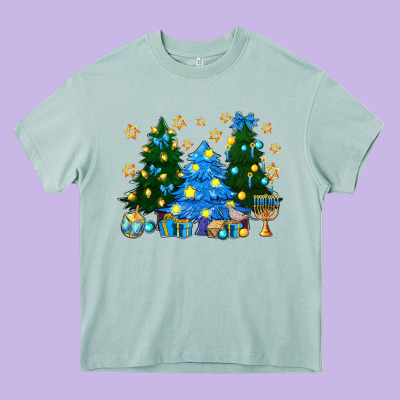 Hannukah Christmas Trees Heavy Core Tee Designed By Nancycooperartshop