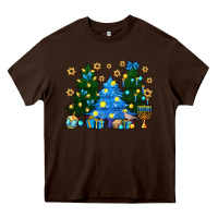 Chocolate Brown Hannukah Christmas trees Heavy Core Tee - NancyCooperArtShop