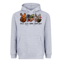 Heather Grey Peace Love White Tailed Deer Heavyweight Hoodie - LillyAllenDesigns