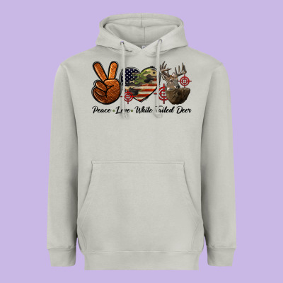 Peace Love White Tailed Deer Heavyweight Hoodie Designed By Lillyallendesigns