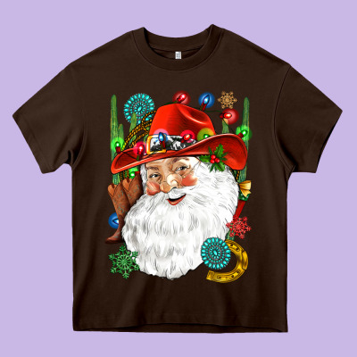 Cowboy Santa Heavy Core Tee Designed By Nancycooperartshop