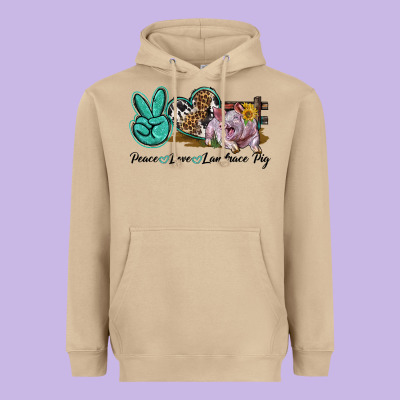 Peace Love Landrace Pig Heavyweight Hoodie Designed By Lillyallendesigns