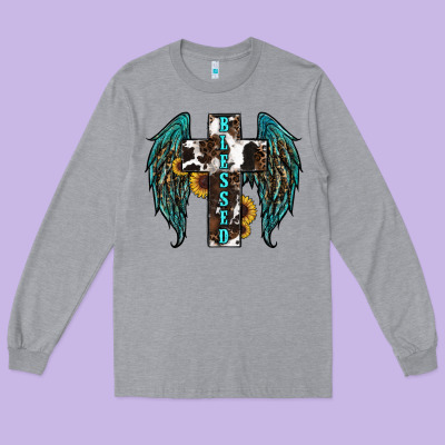 Western Wings Cross Blessed Long Sleeve Tee Designed By Ranaportraitstore