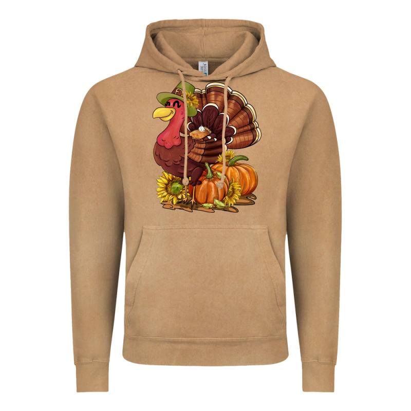 Thanksgiving Turkey With Pumpkin And Sunflower Vintage Hoodie by NancyCooperArtShop | Teevron
