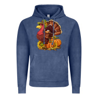 Vintage Denim Thanksgiving turkey with pumpkin and sunflower Vintage Hoodie - NancyCooperArtShop