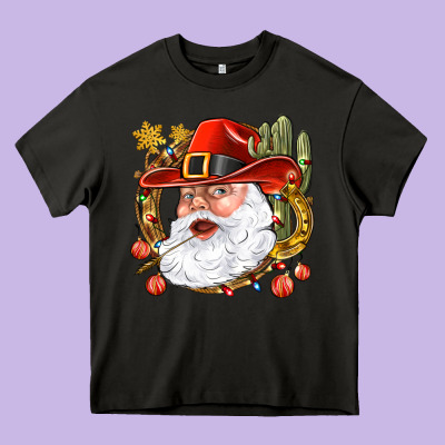 Cowboy Santa Heavy Core Tee Designed By Nancycooperartshop