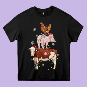 Merry Christmas Farm Animals Heavy Core Tee Designed By Maliassmallbusiness