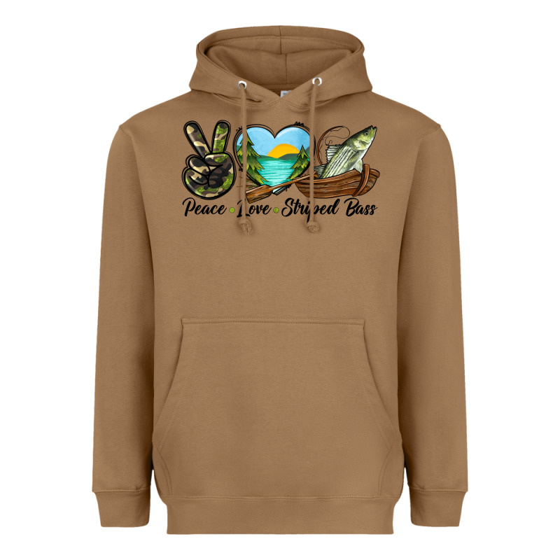 Camouflage Peace Love Striped Bass Heavyweight Hoodie by LillyAllenDesigns | Teevron