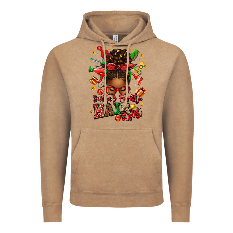 Santas Favorite Hair Stylist Afro Messy Bun Vintage Hoodie by texasbilliewilder | Teevron