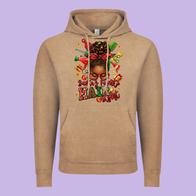 Santas Favorite Hair Stylist Afro Messy Bun Vintage Hoodie Designed By Texasbilliewilder