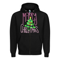 Black Merry Neon Christmas Zipper Hoodie - CowhideDigitalArt