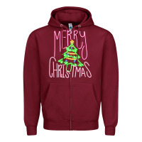Burgundy Merry Neon Christmas Zipper Hoodie - CowhideDigitalArt
