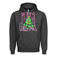 Charcoal Heather Merry Neon Christmas Zipper Hoodie - CowhideDigitalArt