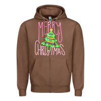 Chestnut Merry Neon Christmas Zipper Hoodie - CowhideDigitalArt