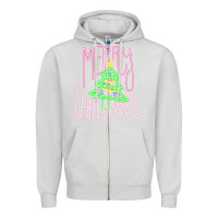Dove Grey Merry Neon Christmas Zipper Hoodie - CowhideDigitalArt