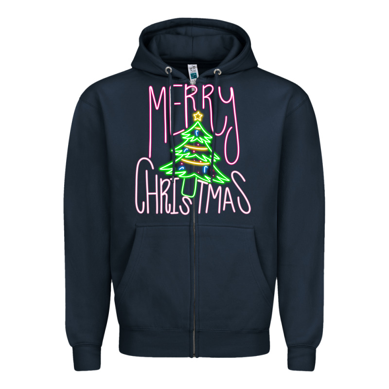 Merry Neon Christmas Zipper Hoodie by CowhideDigitalArt | Teevron