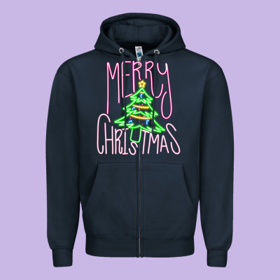 Merry Neon Christmas Zipper Hoodie Designed By Cowhidedigitalart