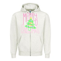 Oatmeal Heather Merry Neon Christmas Zipper Hoodie - CowhideDigitalArt