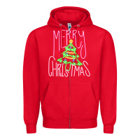 Red Merry Neon Christmas Zipper Hoodie - CowhideDigitalArt