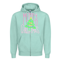 Seafoam Merry Neon Christmas Zipper Hoodie - CowhideDigitalArt