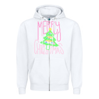 White Merry Neon Christmas Zipper Hoodie - CowhideDigitalArt