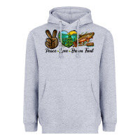 Heather Grey Peace Love Brown Trout Heavyweight Hoodie - LillyAllenDesigns
