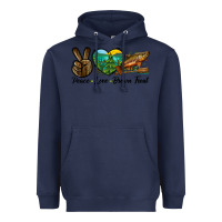 Navy Peace Love Brown Trout Heavyweight Hoodie - LillyAllenDesigns
