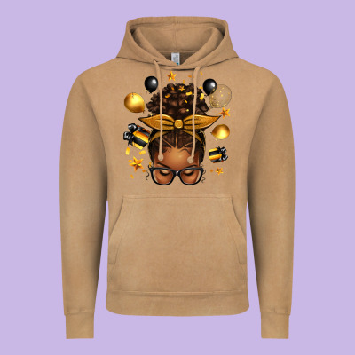 New Year's Eve Afro Messy Bun Vintage Hoodie Designed By Texasbilliewilder