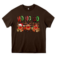 Chocolate Brown Ho ho ho Reindeer Heavy Core Tee - NancyCooperArtShop