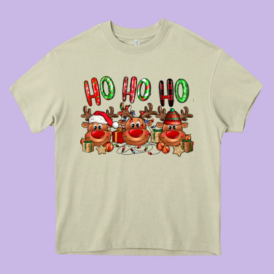 Ho Ho Ho Reindeer Heavy Core Tee Designed By Nancycooperartshop