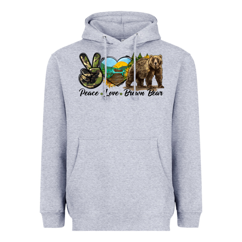 Peace Love Brown Bear Heavyweight Hoodie by LillyAllenDesigns | Teevron