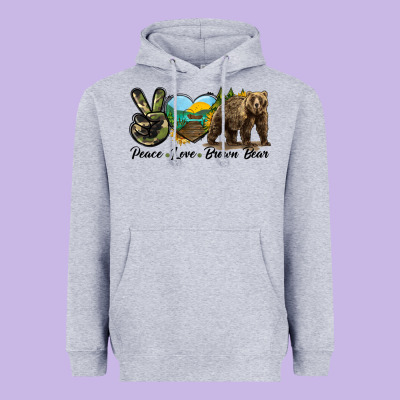 Peace Love Brown Bear Heavyweight Hoodie Designed By Lillyallendesigns