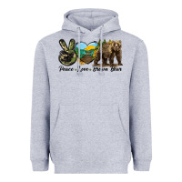 Heather Grey Peace Love Brown Bear Heavyweight Hoodie - LillyAllenDesigns