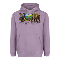 Lavender Peace Love Brown Bear Heavyweight Hoodie - LillyAllenDesigns