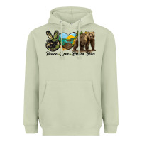 Matcha Peace Love Brown Bear Heavyweight Hoodie - LillyAllenDesigns