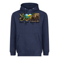 Navy Peace Love Brown Bear Heavyweight Hoodie - LillyAllenDesigns