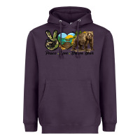 Plum Peace Love Brown Bear Heavyweight Hoodie - LillyAllenDesigns