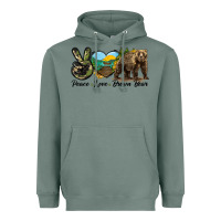 Sage Peace Love Brown Bear Heavyweight Hoodie - LillyAllenDesigns